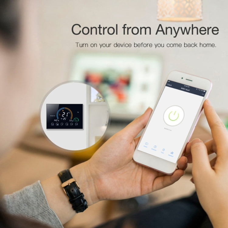 BHT-8000-GALW Control Water Heating Energy-saving and Environmentally-friendly Smart Home Negative Display LCD Screen Round Room Thermostat with WiFi, with WiFi