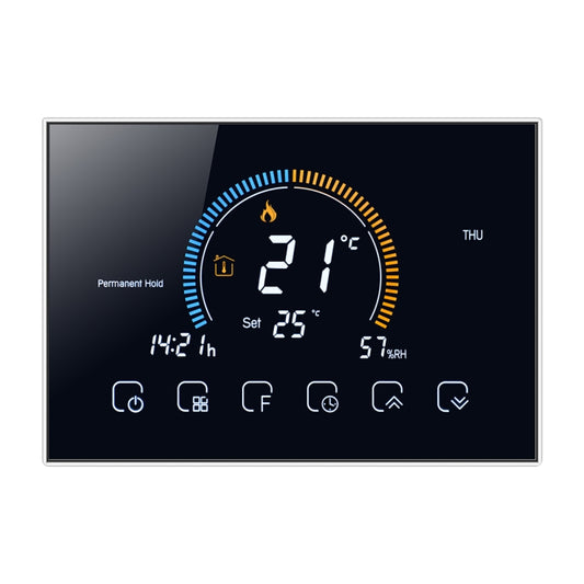 BHT-8000-GC Controlling Water/Gas Boiler Heating Energy-saving and Environmentally-friendly Smart Home Negative Display LCD Screen Round Room Thermostat without WiFi, without WiFi Black, without WiFi White