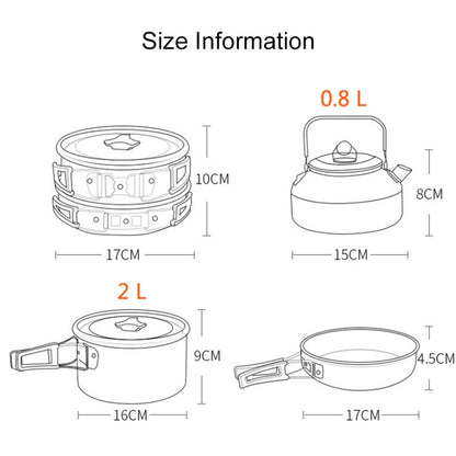 Hewolf 1692 Outdoor Camping Tableware Pots Cookwear Set for 2-3 Person, HW-K1692 For 2-3 Person