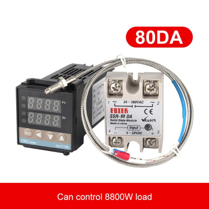 REX-C100 Thermostat + Thermocouple + SSR-80 DA Solid State Module Intelligent Temperature Control Kit, 80DA