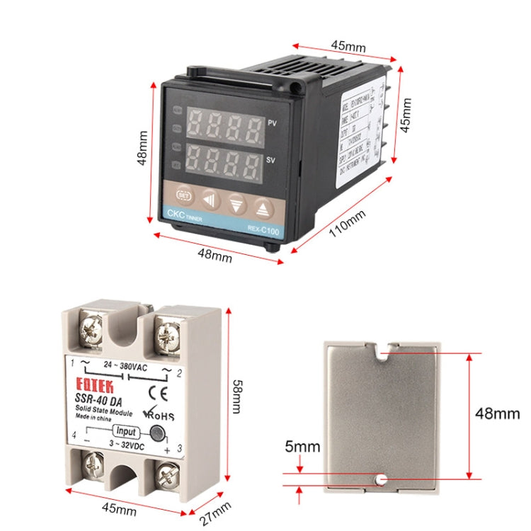 4400W REX-C100 Thermostat + Heat Sink + Thermocouple + SSR-40 DA Solid State Module Intelligent Temperature Control Kit, 40DA