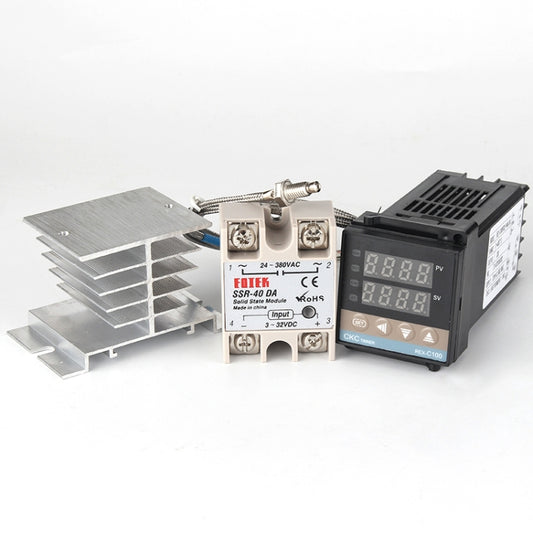 4400W REX-C100 Thermostat + Heat Sink + Thermocouple + SSR-40 DA Solid State Module Intelligent Temperature Control Kit, 40DA