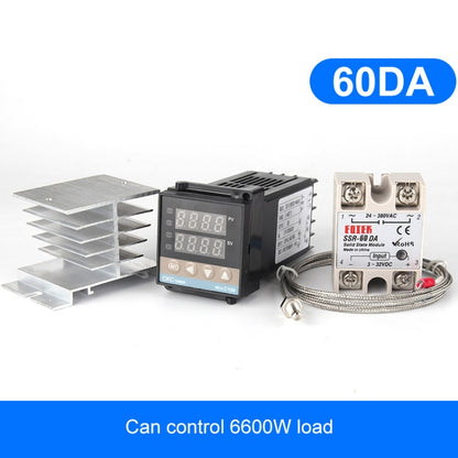 6600W REX-C100 Thermostat + Heat Sink + Thermocouple + SSR-60 DA Solid State Module Intelligent Temperature Control Kit, 60DA