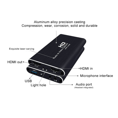 Z34 HDMI Female + Mic to HDMI Female + Audio + USB HD Video & Audio Capture Card with Loop, Z34