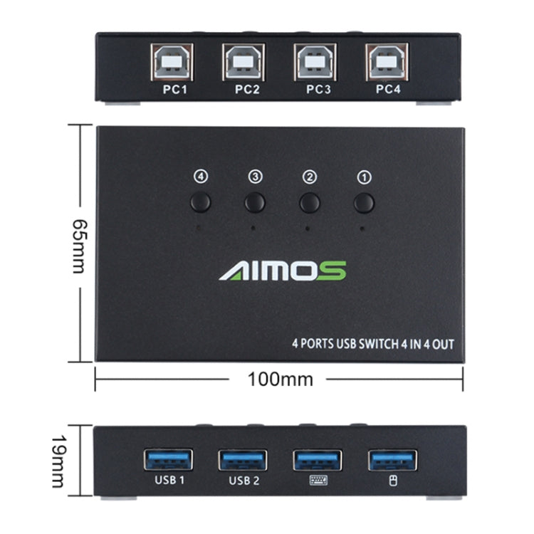 AIMOS AM-KM404K USB2.0 4 In 4 Out Switcher, AM-KM404K