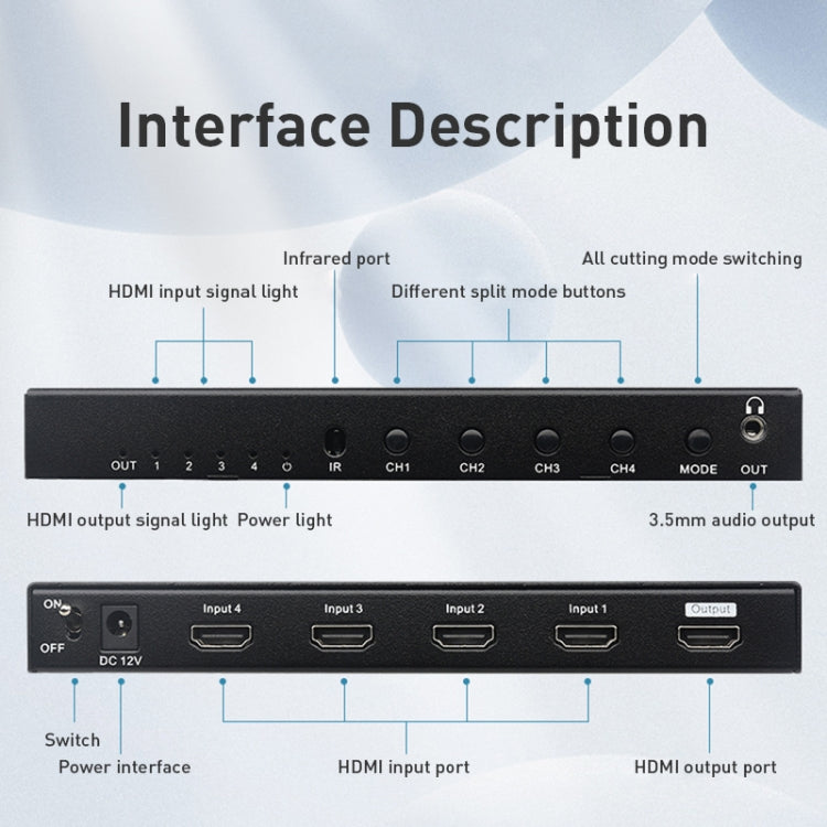 Measy MV4341 4K 30Hz 4 In 1 Out HDMI Quad Screen Splitter, Plug Type: US Plug, US Plug