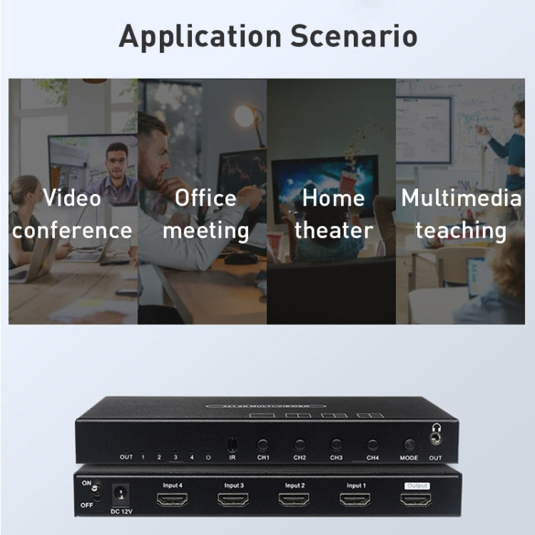 Measy MV4341 4K 30Hz 4 In 1 Out HDMI Quad Screen Splitter, Plug Type: EU Plug, EU Plug