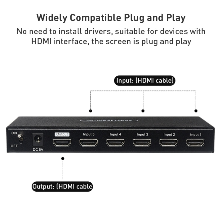 Measy SWH4651 4K 60Hz 5 In 1 Out HDMI Converter Switcher, Plug Type: EU Plug, EU Plug