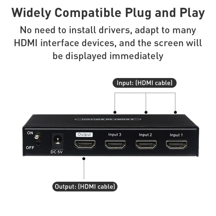 Measy SWH4631 4K 60Hz 3 In 1 Out HDMI Converter Switcher, Plug Type: US Plug, US Plug