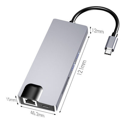 HW-TC12 8 In 1 Type-C / USB-C Multifunctional Extension HUB Adapter Hdmi / Vga Hub Card Reader + Network Card