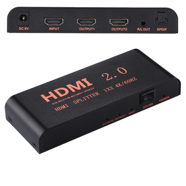 CY-041 1X2 HDMI 2.0 4K/60Hz Splitter, EU Plug, 1X2