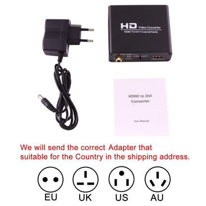 NEWKENG X5 HDMI to DVI with Audio 3.5mm Coaxial Output Video Converter, EU Plug, X5 HDMI to DVI with Audio