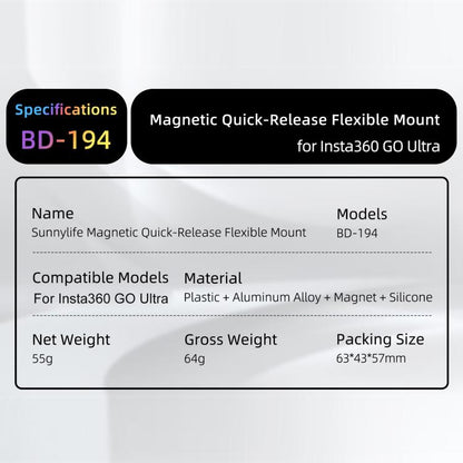 For Insta360 GO Ultra Sunnylife Magnetic Quick-Release Flexible Mount Series 360 Strap Wrap Band Mount Bike Tube Clip Holder, For Insta360 GO Ultra
