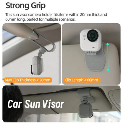 For Insta360 GO Ultra Sunnylife Magnetic Car Sun Visor Mount Action Camera Holder 360 Rotating 180 Tilt Sun Visor Holder