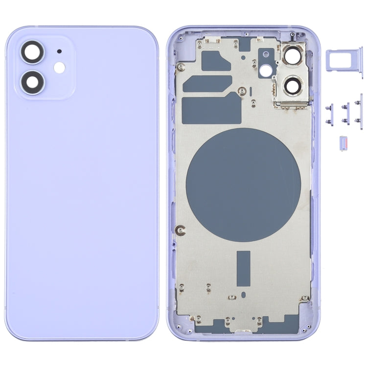 Back Housing Cover with SIM Card Tray & Side  Keys & Camera Lens for iPhone 12(White), For iPhone 12(with SIM Card Tray), For iPhone 12(with Card Tray), Back Housing Cover for 12