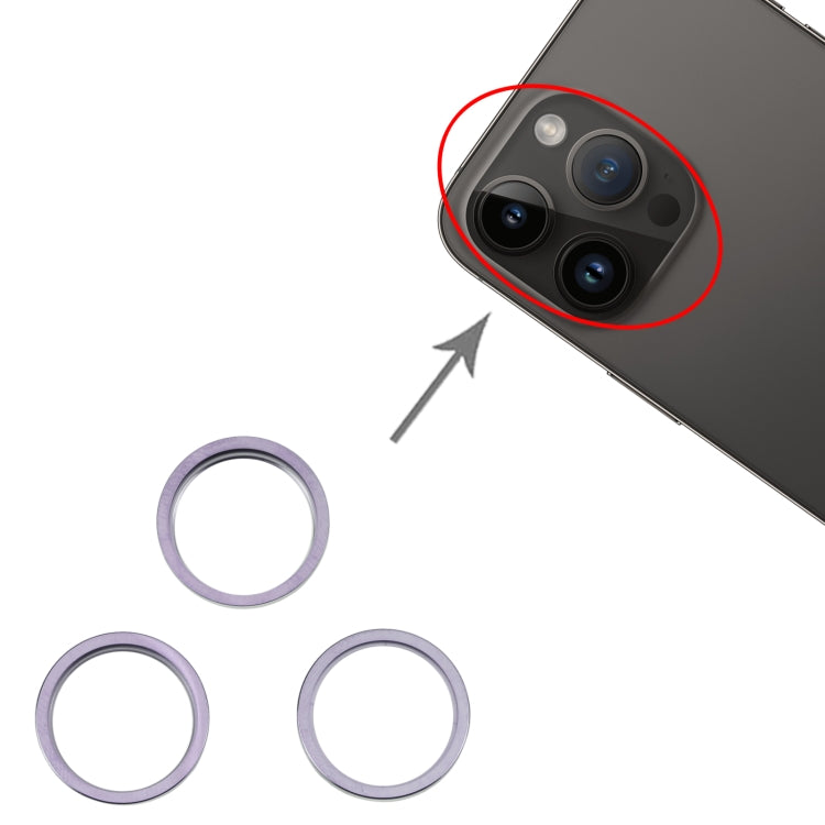 For iPhone 14 Pro 3PCS Rear Camera Glass Lens Metal Outside Protector Hoop Ring, For iPhone 14 Pro