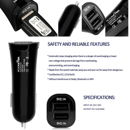 ROCKETEK CC2P DC 5V 4.2A Dual USB Smart Car Charger, CC2P