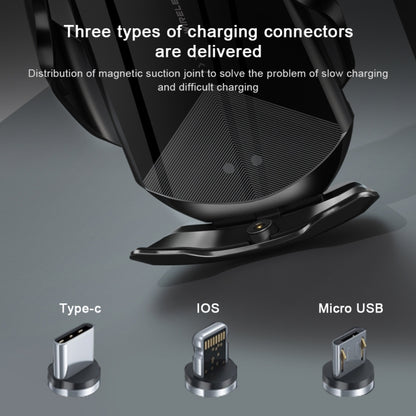 Q2 15W Universal Rotation Infrared Induction Magnetic Car Wireless Charging Mobile Phone Holder with Micro USB + 8 Pin + Type-C / USB-C Magnetic Connector, Q2 Red, Q2 Silver, Q2 Black