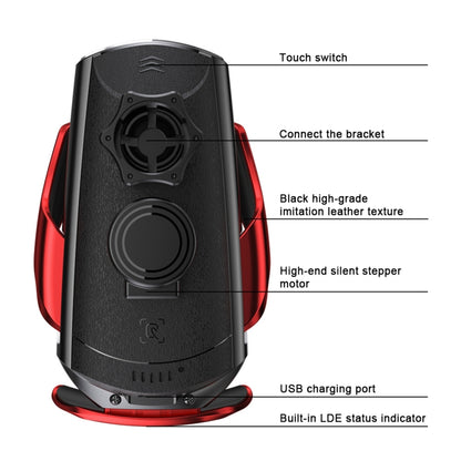 Q2 15W Universal Rotation Infrared Induction Magnetic Car Wireless Charging Mobile Phone Holder with Micro USB + 8 Pin + Type-C / USB-C Magnetic Connector, Q2 Red, Q2 Silver, Q2 Black