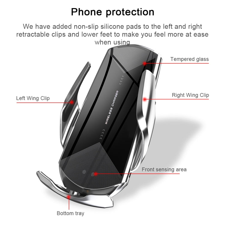 Q2 15W Universal Rotation Infrared Induction Magnetic Car Wireless Charging Mobile Phone Holder with Micro USB + 8 Pin + Type-C / USB-C Magnetic Connector, Q2 Red, Q2 Silver, Q2 Black