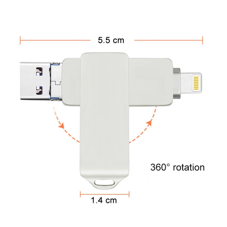 S31 3 in 1 8GB Micro USB 2.0 + USB-C / Type-C + 8 Pin Interface Metal Twister Flash Disk, 8GB