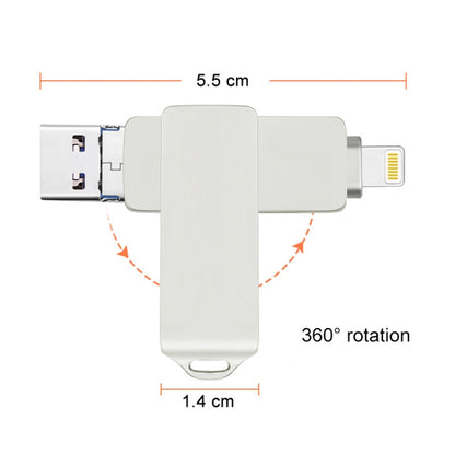 S31 3 in 1 16GB Micro USB 2.0 + USB-C / Type-C + 8 Pin Interface Metal Twister Flash Disk, 16GB