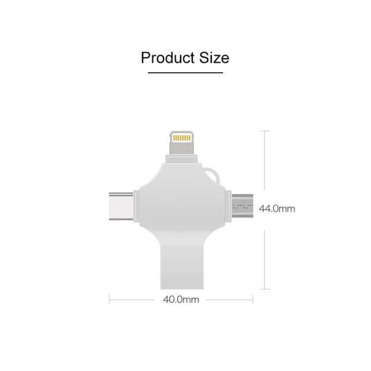 Cross 4 in 1 256GB 8 Pin + Micro USB + USB-C / Type-C + USB 3.0 Metal Flash Disk, 256GB