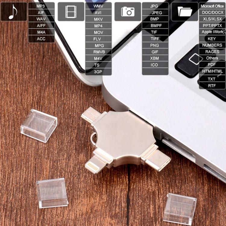 Cross 4 in 1 256GB 8 Pin + Micro USB + USB-C / Type-C + USB 3.0 Metal Flash Disk, 256GB