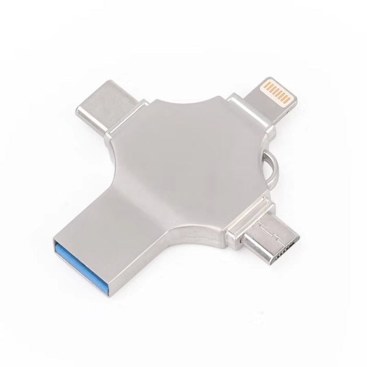 Cross 4 in 1 32GB 8 Pin + Micro USB + USB-C / Type-C + USB 3.0 Metal Flash Disk, 32GB