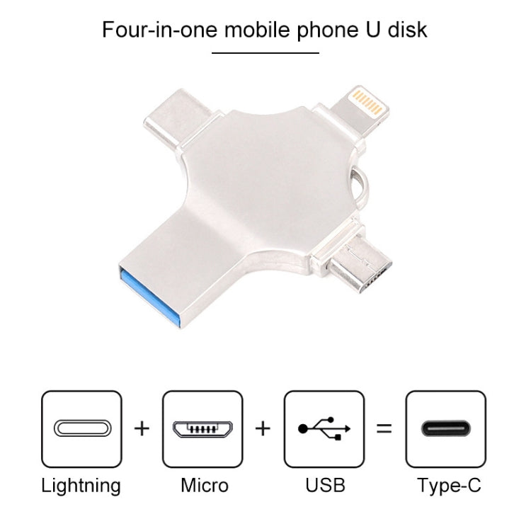 Cross 4 in 1 32GB 8 Pin + Micro USB + USB-C / Type-C + USB 3.0 Metal Flash Disk, 32GB