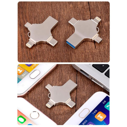 Cross 4 in 1 32GB 8 Pin + Micro USB + USB-C / Type-C + USB 3.0 Metal Flash Disk, 32GB