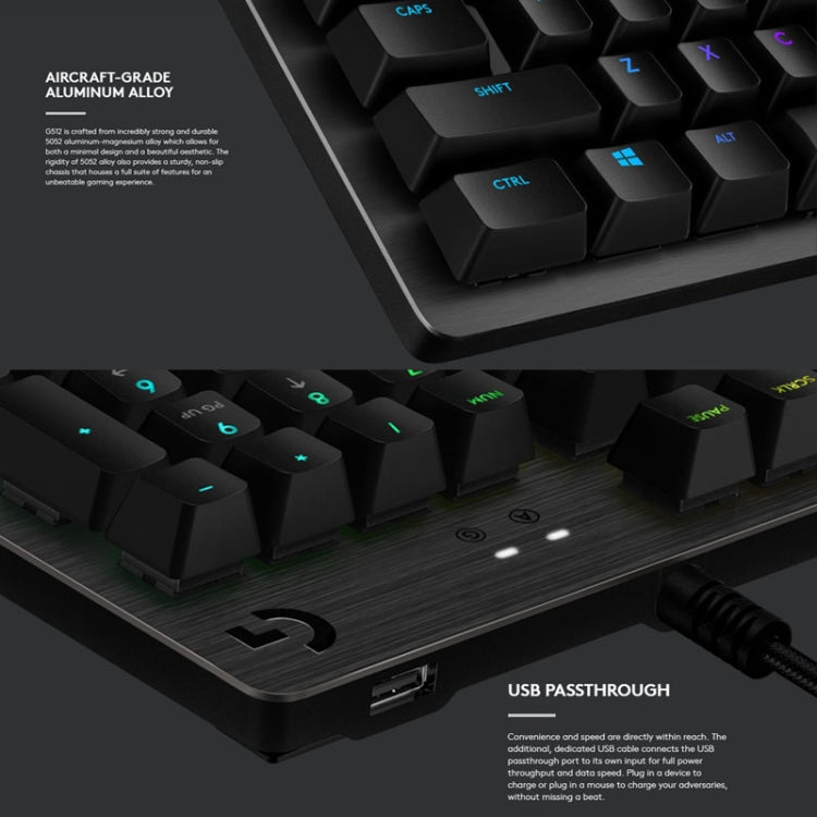 Logitech G512 RGB L-axis Mechanical Wired Gaming Keyboard, Length: 1.8m, Logitech G512 L-axis