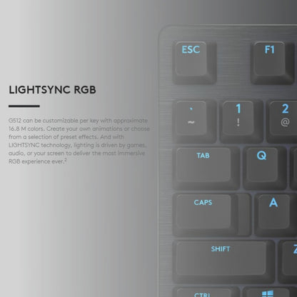 Logitech G512 RGB L-axis Mechanical Wired Gaming Keyboard, Length: 1.8m, Logitech G512 L-axis