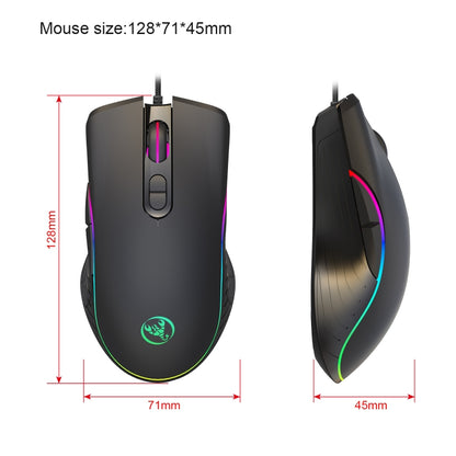 HXSJ A867 USB 6400DPI Four-speed Adjustable RGB Illuminate Wired E-sport Gaming Mouse, Length: 1.5m, A867 Black