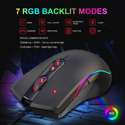HXSJ A867 USB 6400DPI Four-speed Adjustable RGB Illuminate Wired E-sport Gaming Mouse, Length: 1.5m, A867 Black