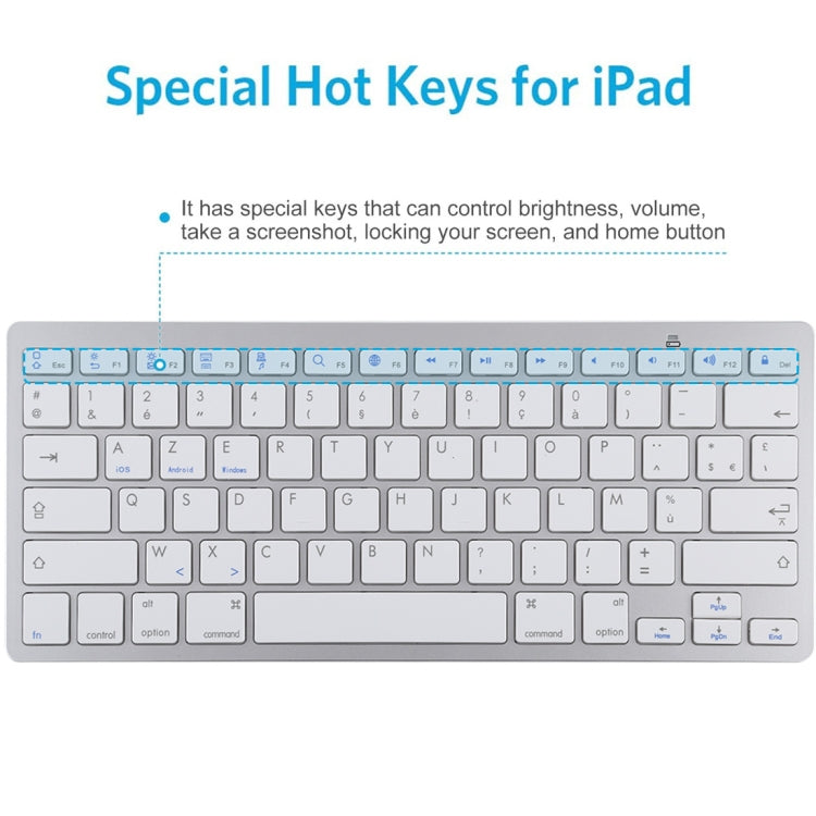 WB-8022 Ultra-thin Wireless Bluetooth Keyboard for iPad, Samsung, Huawei, Xiaomi, Tablet PCs or Smartphones, French Keys, French Keys