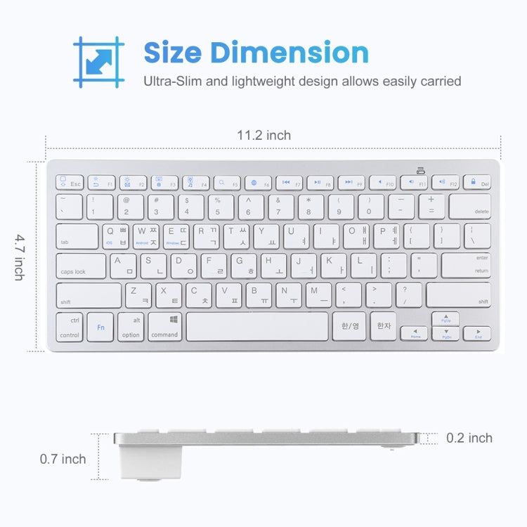 WB-8022 Ultra-thin Wireless Bluetooth Keyboard for iPad, Samsung, Huawei, Xiaomi, Tablet PCs or Smartphones, Ko Language Keys, Ko Language Keys