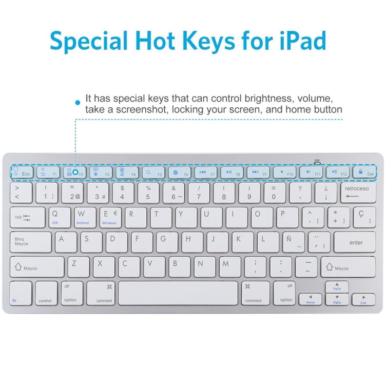 WB-8022 Ultra-thin Wireless Bluetooth Keyboard for iPad, Samsung, Huawei, Xiaomi, Tablet PCs or Smartphones, Spanish Keys, Spanish Keys