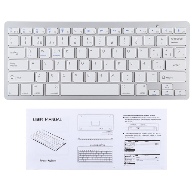 WB-8022 Ultra-thin Wireless Bluetooth Keyboard for iPad, Samsung, Huawei, Xiaomi, Tablet PCs or Smartphones, Spanish Keys, Spanish Keys