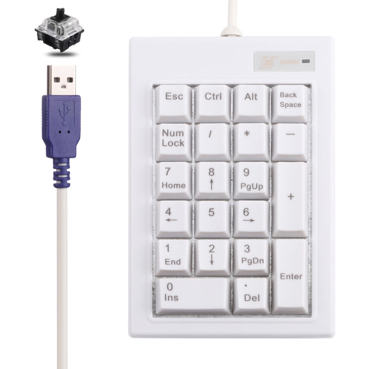 DX-21A 21-keys USB Wired Mechanical Black Shaft Mini Numeric Keyboard, DX-21A