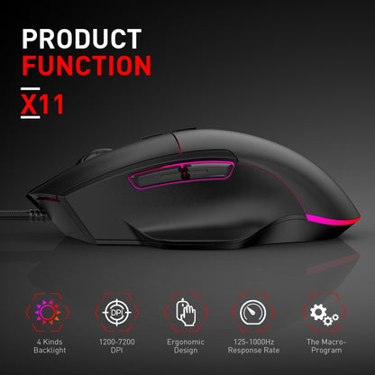MKESPN X11 7-buttons 7200DPI RGB Wired Macro-definition Gaming Mouse, x11