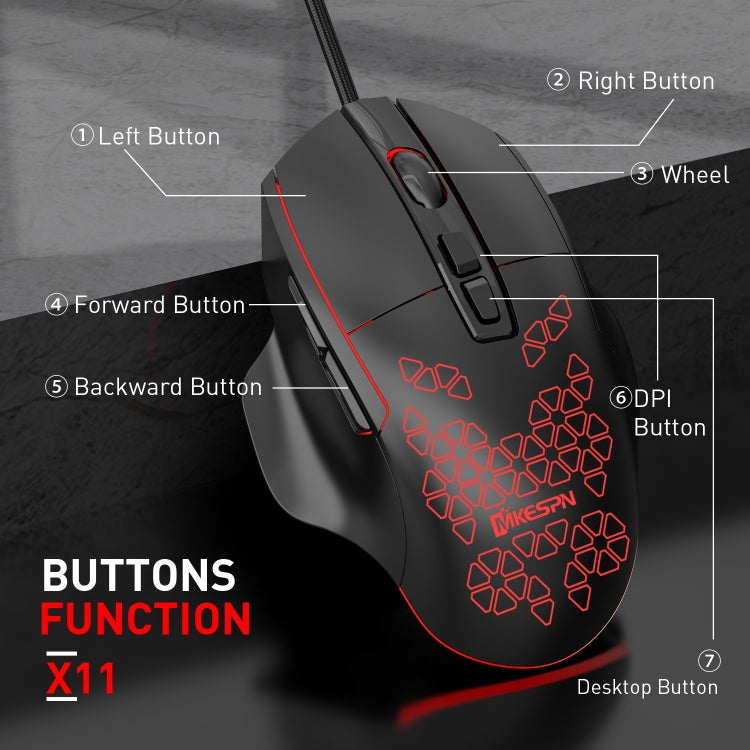 MKESPN X11 7-buttons 7200DPI RGB Wired Macro-definition Gaming Mouse, x11