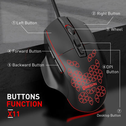 MKESPN X11 7-buttons 7200DPI RGB Wired Macro-definition Gaming Mouse, x11