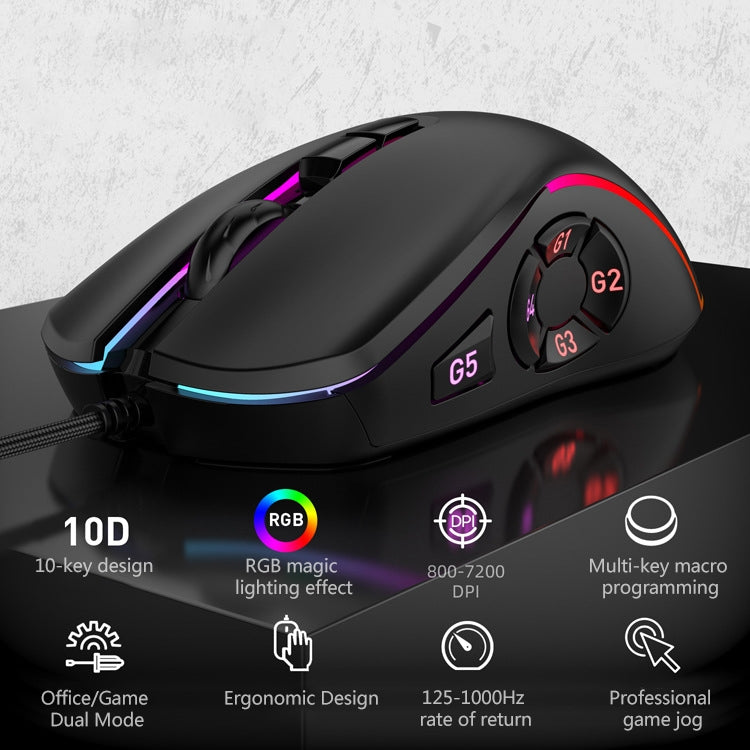 MKESPN X9 10 Buttons 7200DPI RGB Macro Definition Gaming Wired Mouse, x9