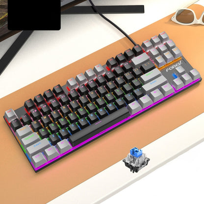 FOREV FV-301 87-keys Blue Axis Mechanical Gaming Keyboard, Cable Length: 1.6m, Black + Grey, Black + Red, White + Pink, White + Green, White + Blue, White + Yellow