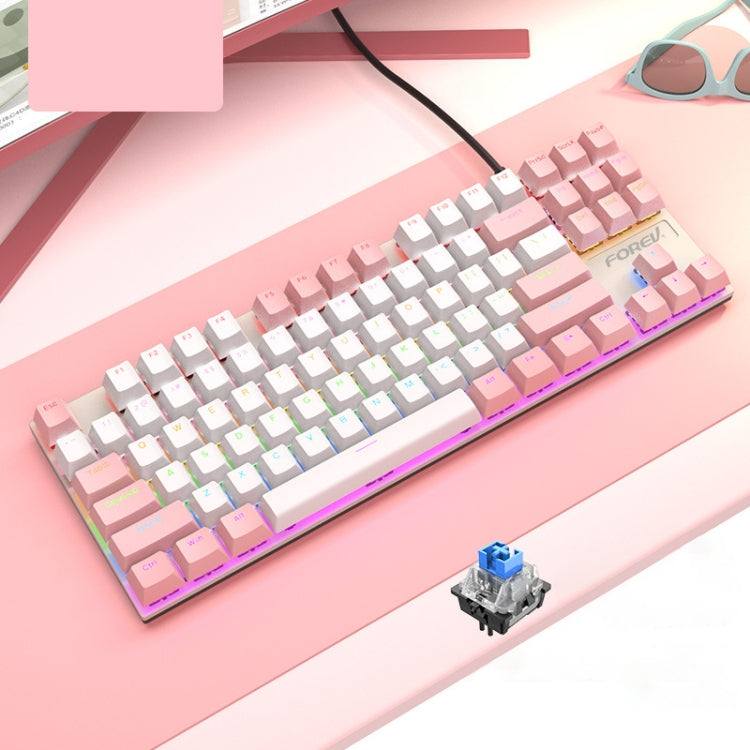 FOREV FV-301 87-keys Blue Axis Mechanical Gaming Keyboard, Cable Length: 1.6m, Black + Grey, Black + Red, White + Pink, White + Green, White + Blue, White + Yellow