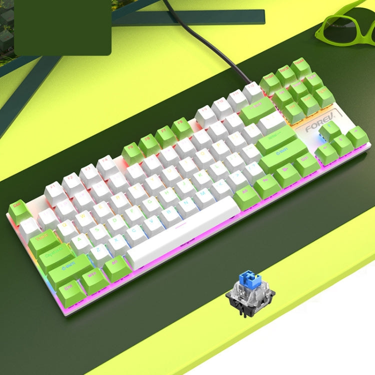 FOREV FV-301 87-keys Blue Axis Mechanical Gaming Keyboard, Cable Length: 1.6m, Black + Grey, Black + Red, White + Pink, White + Green, White + Blue, White + Yellow