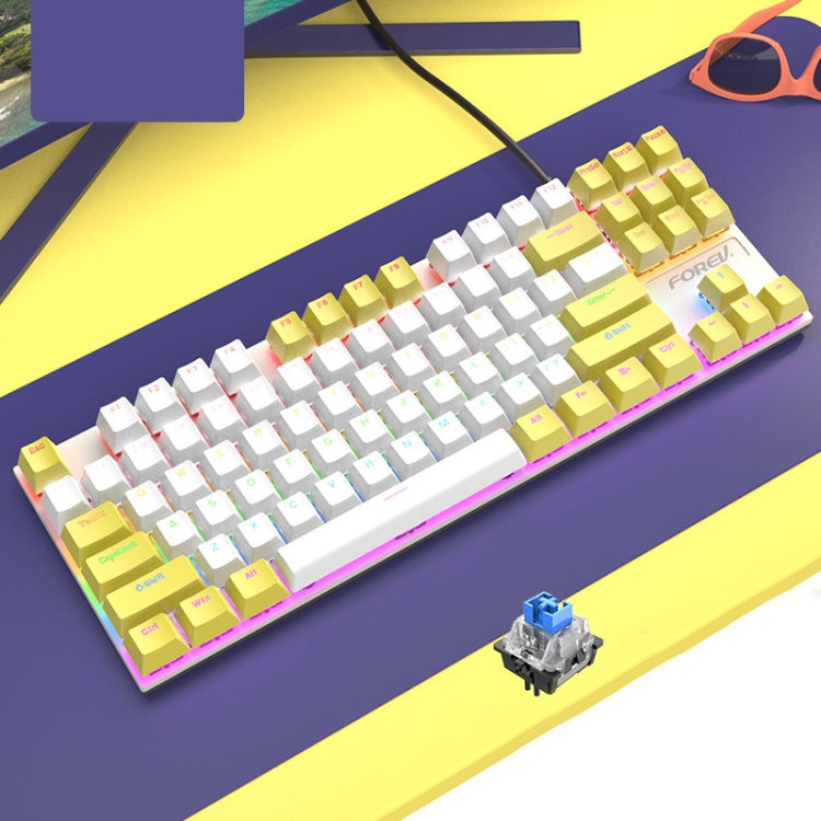 FOREV FV-301 87-keys Blue Axis Mechanical Gaming Keyboard, Cable Length: 1.6m, Black + Grey, Black + Red, White + Pink, White + Green, White + Blue, White + Yellow