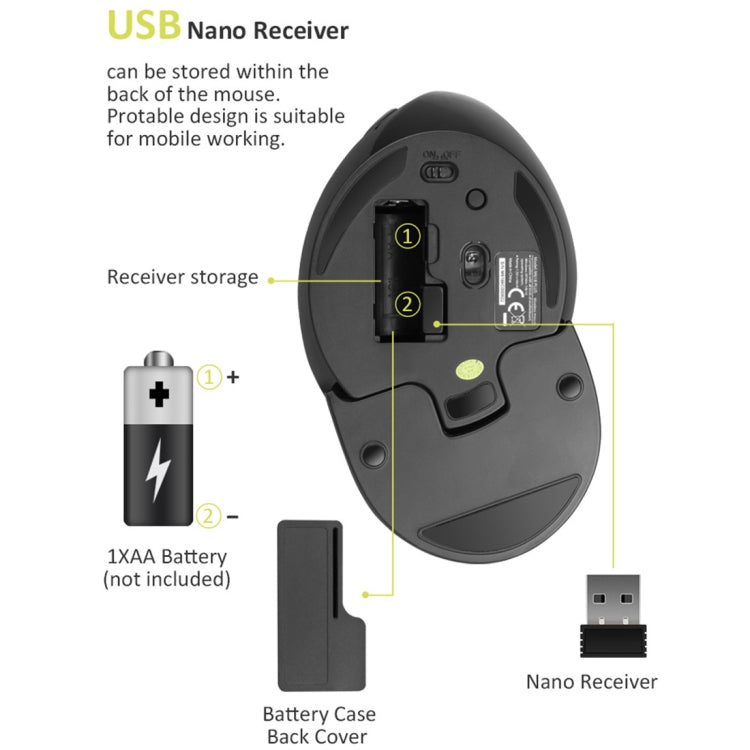 DELUX M618 Plus 2.4G 1600DPI Wireless Portable Vertical Ergonomic Mouse, 1600DPI Wireless