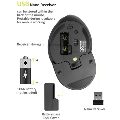 DELUX M618 Plus 2.4G 1600DPI Wireless Portable Vertical Ergonomic Mouse, 1600DPI Wireless